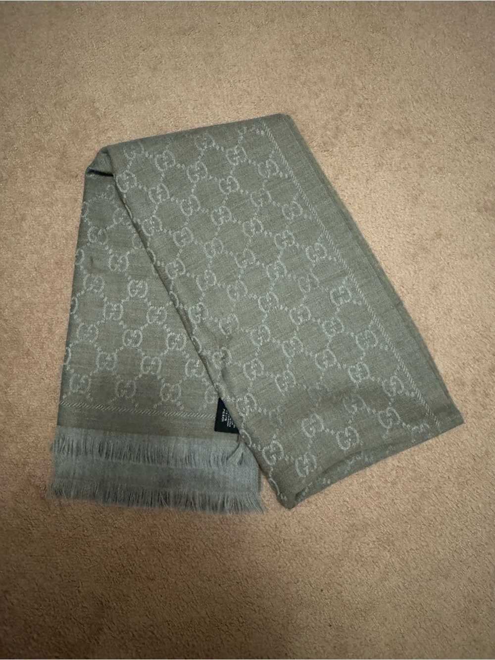 Gucci GG Monogram Wool Scarf - Taupe and Grey
